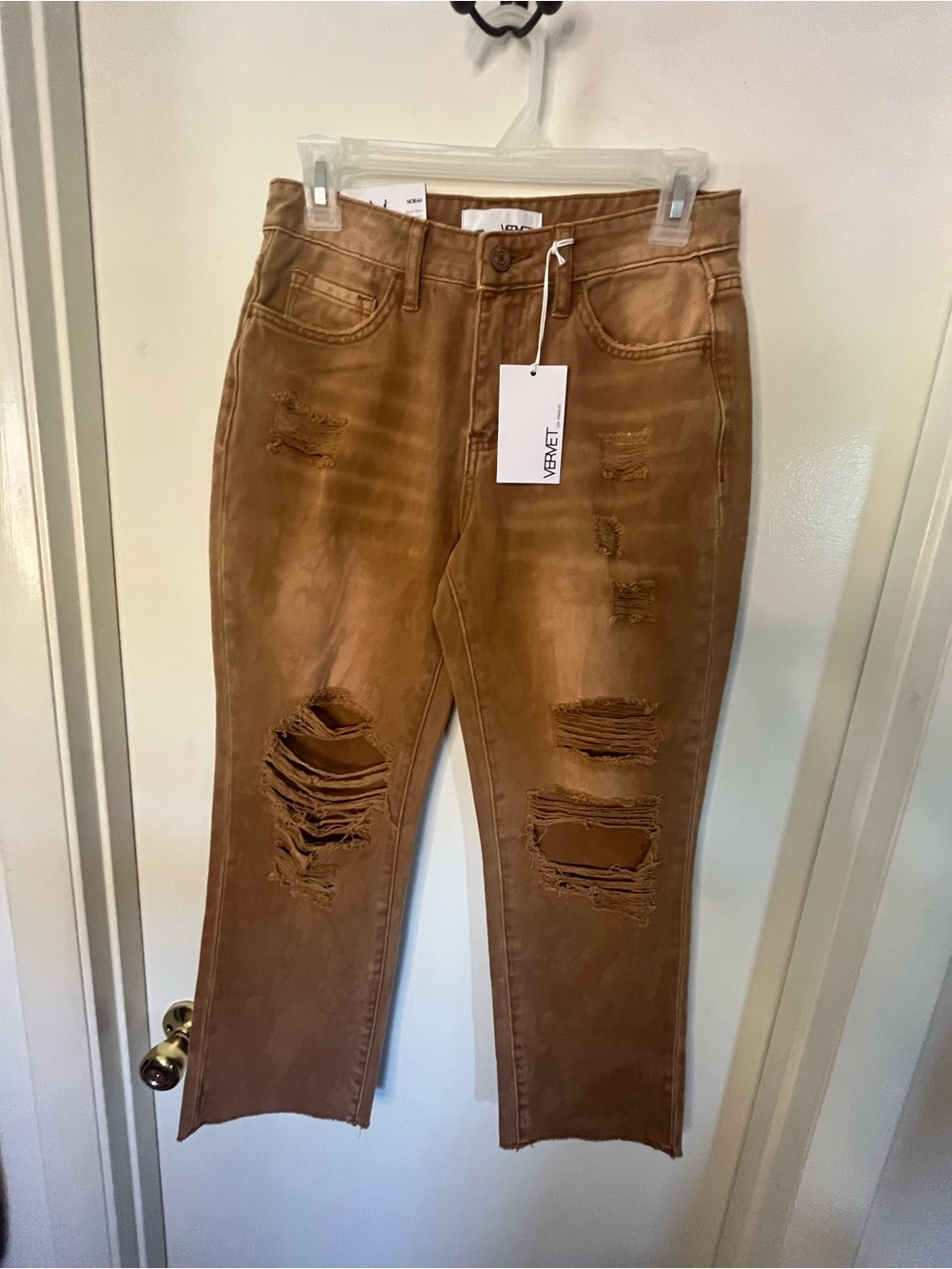 Vervet By Flying Monkey High-Waist Distressed Straight-Leg Jeans - Caramel Brown - Picture 2 of 4